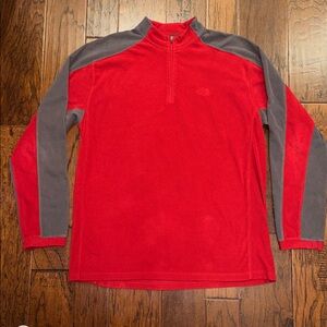 North Face Fleece TKA 100 red and gray 1/4 zip fleece sz XL